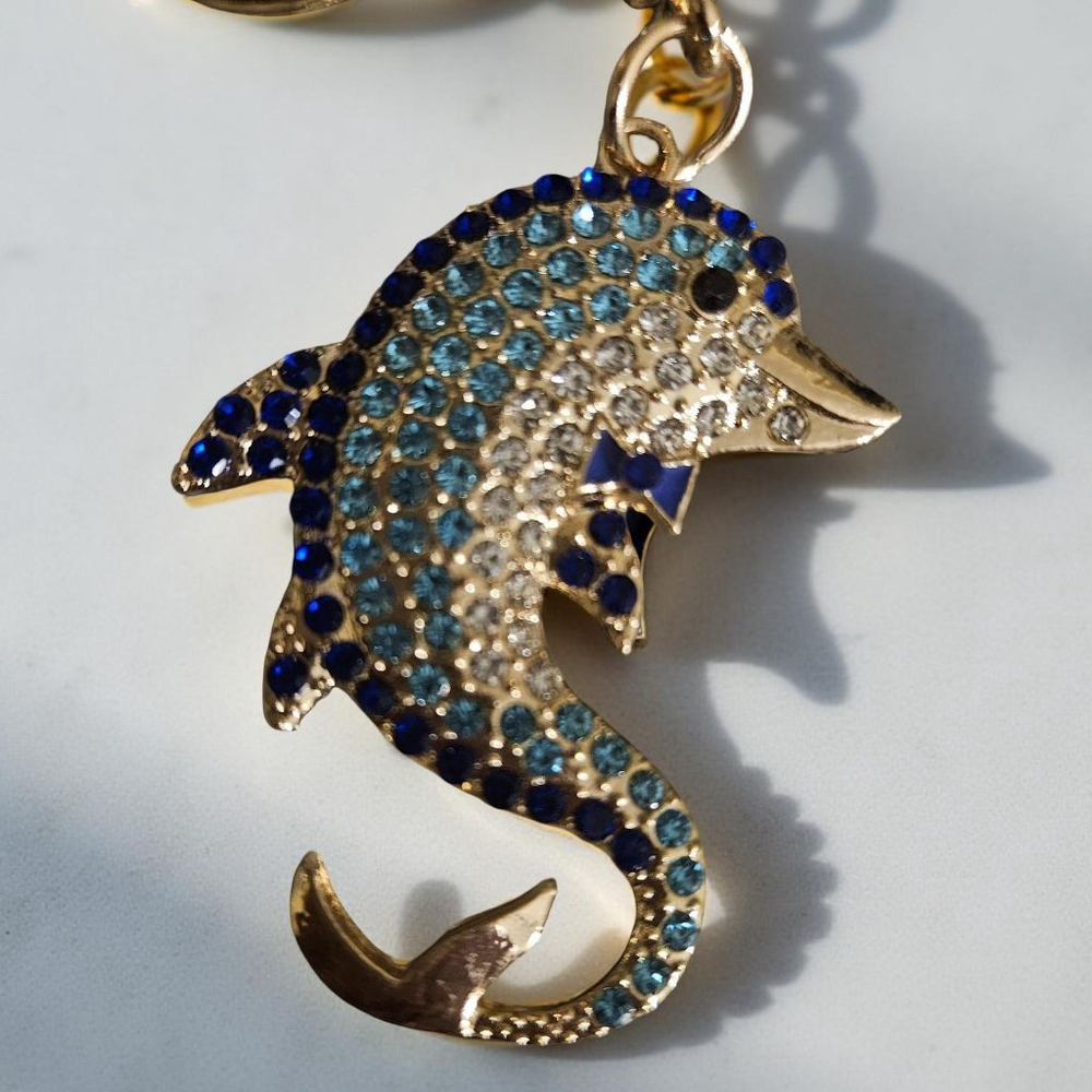 Dolphin Rhinestone Keychain Blue - Picture 2 of 3